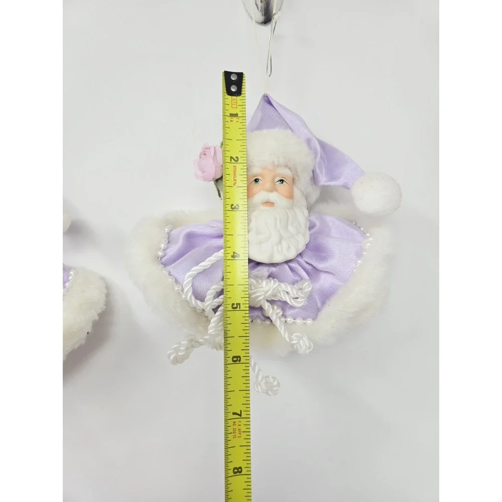 Vintage Santa Head Ornament Or Shelf Sitter White  Purple w Porcelain Face Lot 6